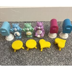Vtg Care Bears Figure Set Bedtime Bear, Wish Bear, Share Bear Mailboxes Tables